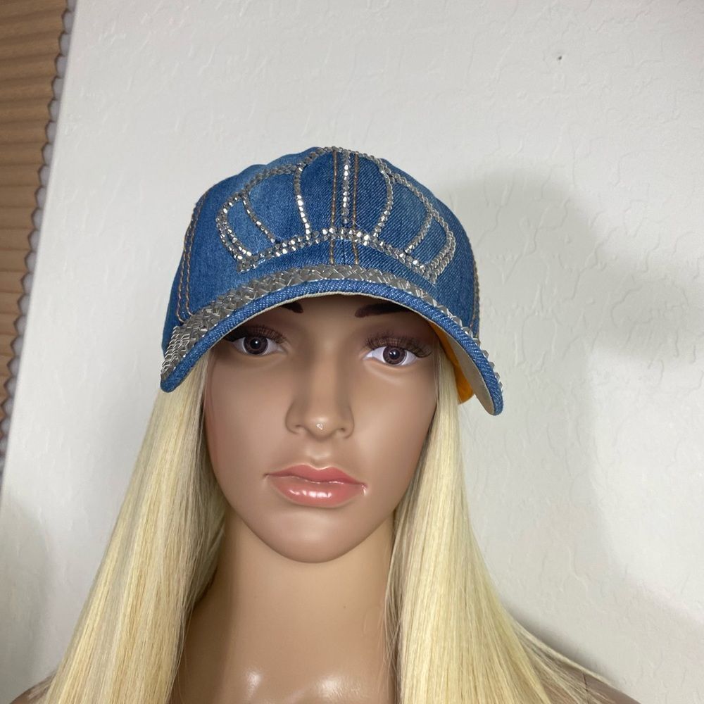 Denim Rhinestone Crown Cap - Picture 3 of 10